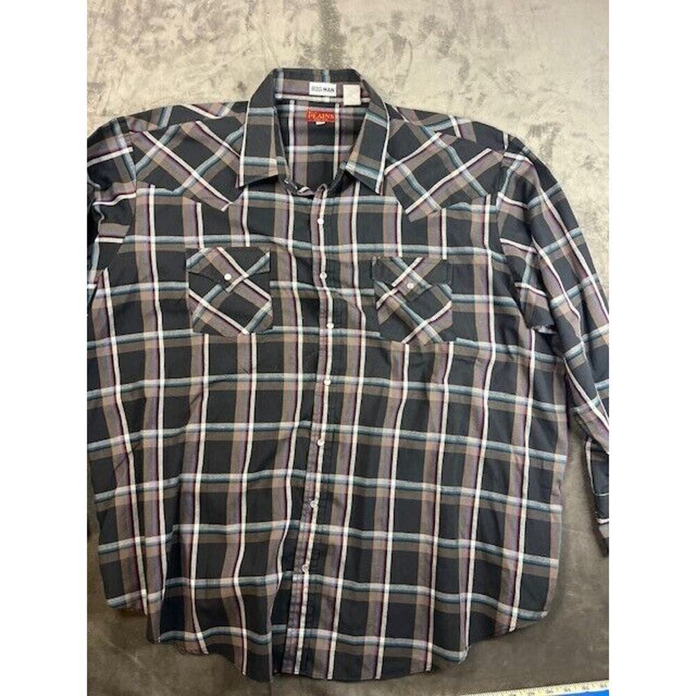 VTG Ely Plains Western Shirt Mens 2Xl Big Man‎ Brown Plaid Pearl Snap Cowboy